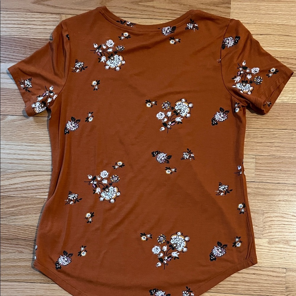 Floral Old Navy V-Neck Women Top - Brown XSP - Picture 4 of 6
